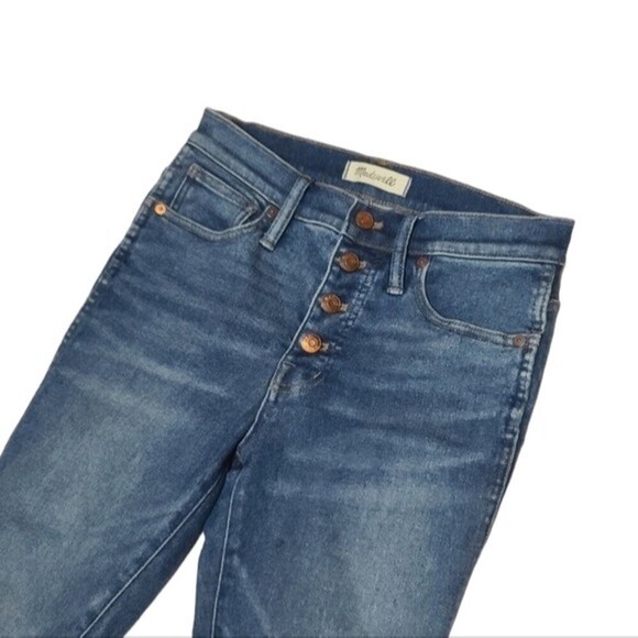 Madewell 10" High Rise Skinny Button Fly Raw Hem Blue Denim Jeans 26P - Picture 2 of 10